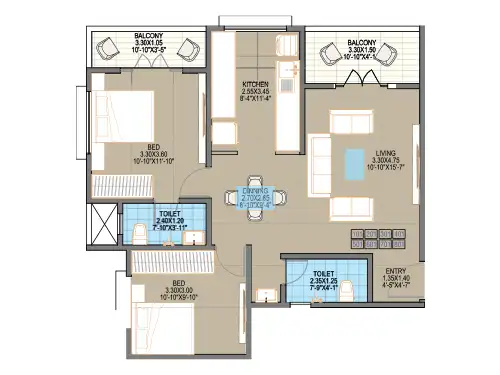 Floor Plan of a 2 Bhk Flat in Pimple Nilakh