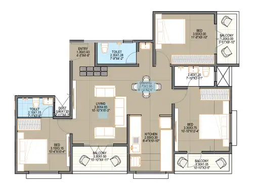 Floor Plan of a 3 Bhk Flat in Pimple Nilakh